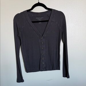 American Eagle Outfitters Women's Dark Gray Button-Down Top